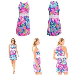 Lilly Pulitzer Ashlyn Shift Dress Size 2 Halter Beckon Blue Jungle Utopia 29555